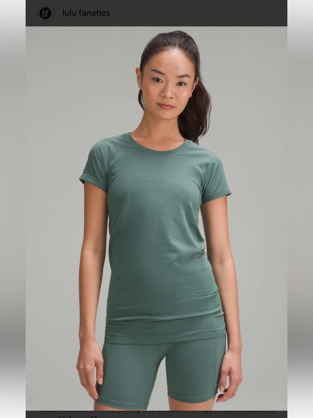 Women’s Short Sleeve lululemon swiftly Tee in medium forest- Classic Crew Neck